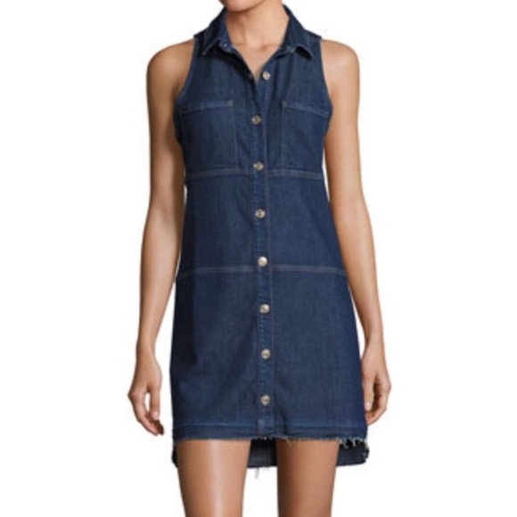 7 For All Mankind Dark Wash Denim Double Breasted Long Sleeve Button Midi Dress